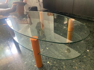 Mesa centro cristal ovalada madera - Doble balda