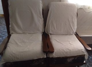 Pareja Sillones Vintage Madera y Tela