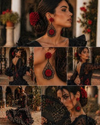 Pendientes flamencos Raíces Noche artesanal.