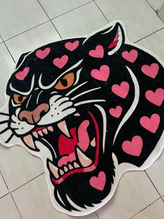 Tappeto Pantera Nera con Cuori Rosa 60x70 cm