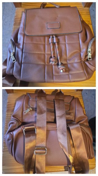 Mochila Marrón Cuadros Cuerda