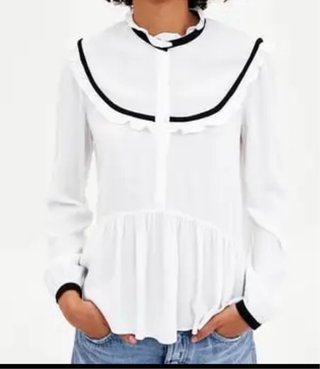 Camisa Zara blanca ribete negro