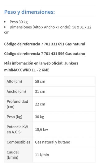 Calentador de gas Junkers WRD 11 - 2 KME 31