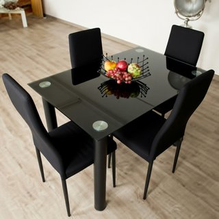 Mesa cristal templado + 4 sillas blancas