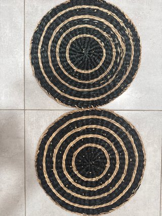 2 Tapetes Redondos Yute/Mimbre Negro/Marrón