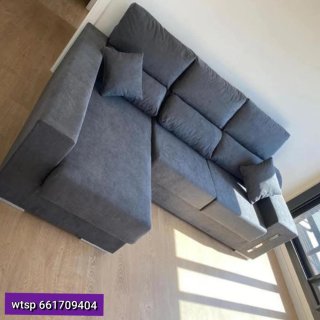 Sofá modular beige y gris de tela