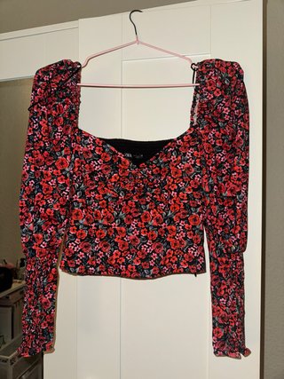 Blusa Zara Crop Top Estampada Flores