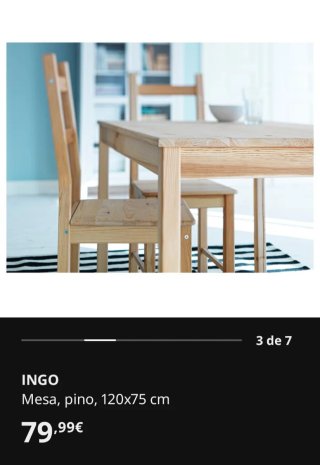 Mesa de comedor madera Pino 120x75 INGO Ikea