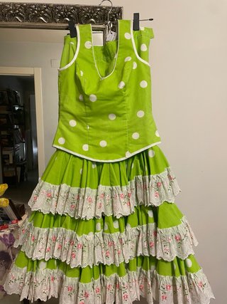Conjunto Flamenco Verde Lunares Blancos