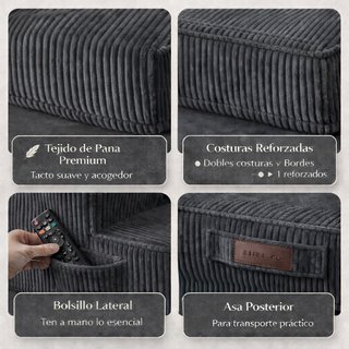 Puff Cama Plegable XXL Pana Gris