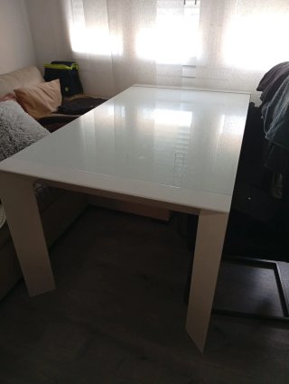 Mesa comedor extensible cristal y madera