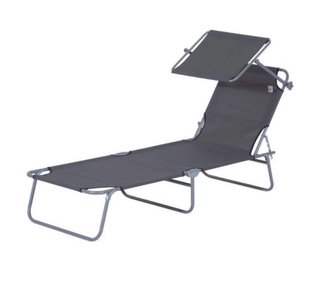 Tumbona plegable gris con parasol