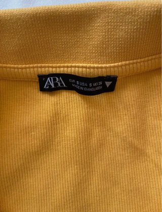 Top Zara Amarillo Manga Corta Cuello Polo