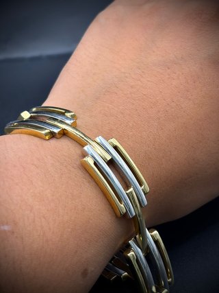 PULSERA DE ORO BLANCO Y AMARILLO 18K 29.26GR 19CM