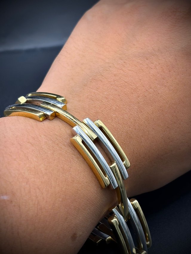 PULSERA DE ORO BLANCO Y AMARILLO 18K 29.26GR 19CM