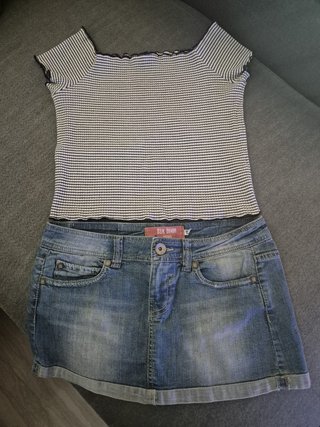 Conjunto Top Rayas y Falda Vaquera