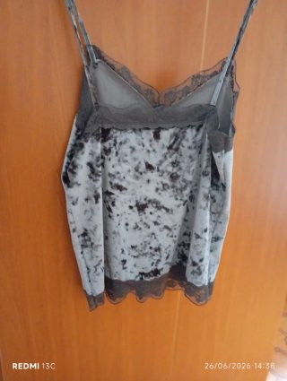 Maglietta donna pizzo nero/grigio