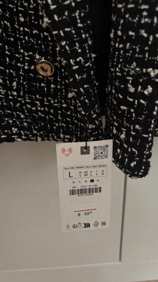 Chaqueta Zara Tweed Corta Negra Talla L