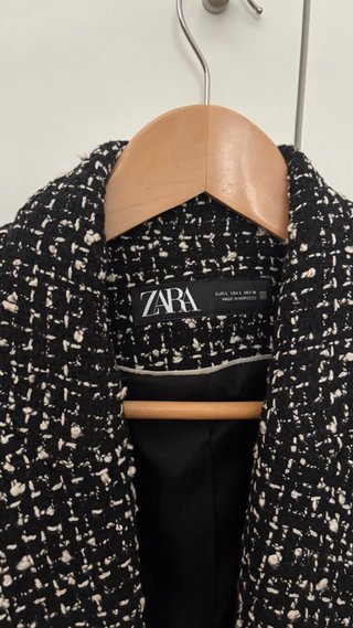 Chaqueta Zara Tweed Corta Negra Talla L