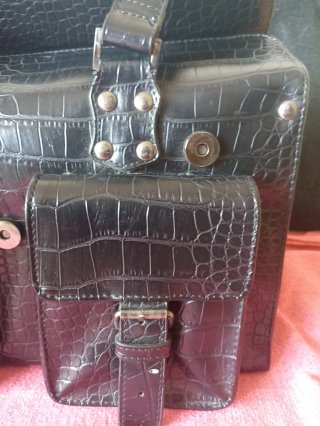 Bolso/Maletín Cuero Unisex Negro 20x34x1