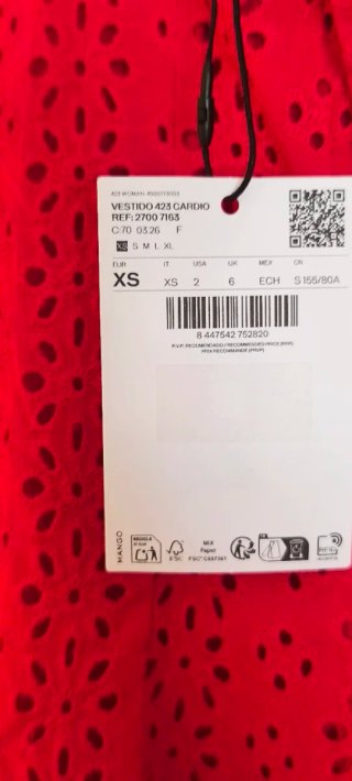 Vestido Mango Rojo Talla XS