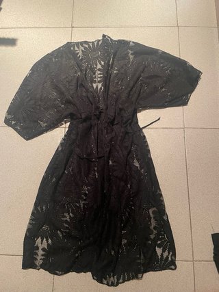 Kimono negro encaje floral talla única