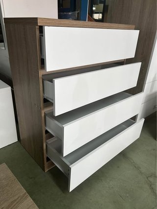 Cómoda 4 cajones madera y blanco