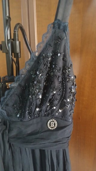 Vestito in seta pura vintage Y2K nero con paillett