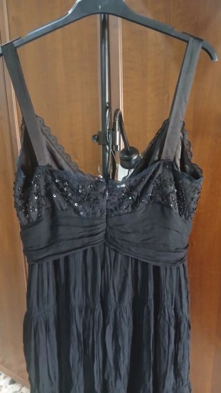 Vestito in seta pura vintage Y2K nero con paillett
