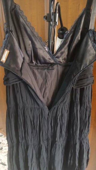 Vestito in seta pura vintage Y2K nero con paillett