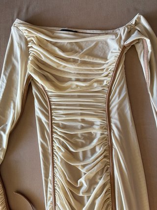 Vestido largo fiesta asimétrico crema Talla S