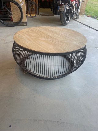 Mesa baja redonda madera y hierro