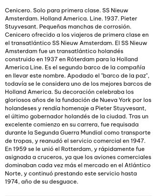 Cenicero S.S Nieuw Amsterdam