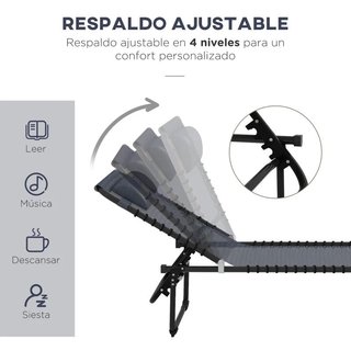 Tumbona Plegable 4 Posiciones Marco Acero Gris
