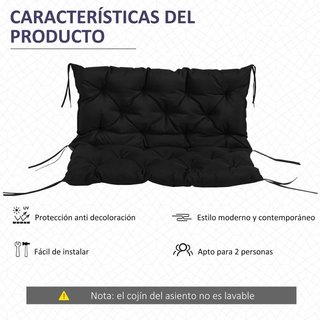 Cojín Banco 2 Plazas Respaldo Exterior Negro