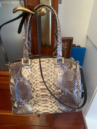 Bolso piel pitón beige y gris