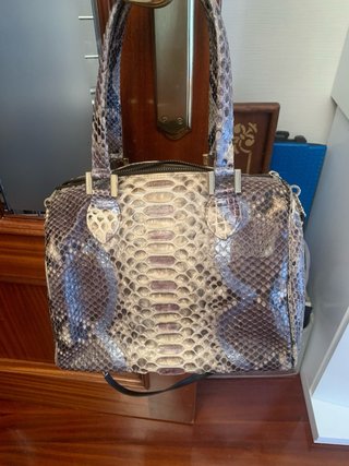 Bolso piel pitón beige y gris