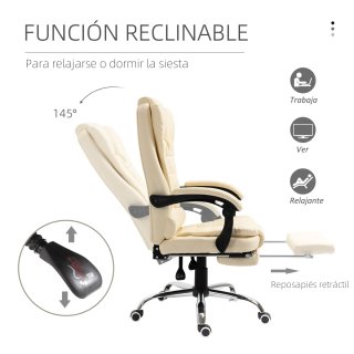 Silla de Oficina Ejecutiva Beige con Reposapiés