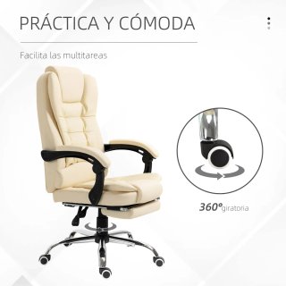 Silla de Oficina Ejecutiva Beige con Reposapiés