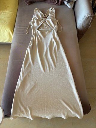 Vestido Zara largo verano fiesta beige crema S