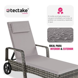Tumbona de ratán y aluminio ajustable en 6 posiciones y cojín gris