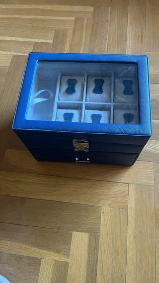 Joyero azul piel con compartimentos