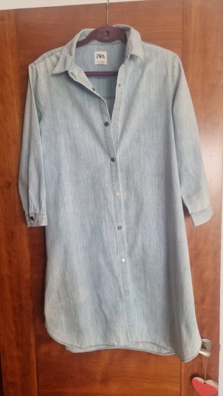 Vestido camisero Zara S azul claro