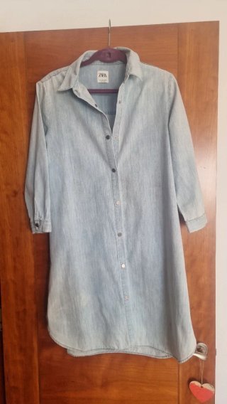 Vestido camisero Zara S azul claro