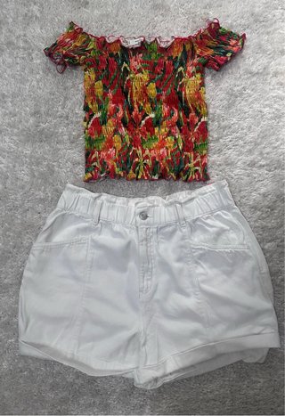 Conjunto 3 piezas: top floral y chaleco