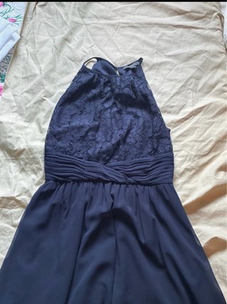 Vestito elegante blu notte con pizzo e chiffon