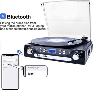 DIGITNOW! Tocadiscos Bluetooth con radio y