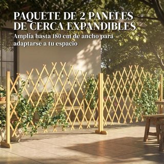 Set 2 Vallas Jardín Extensibles Madera Natural