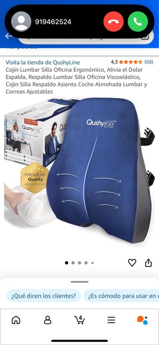 Cojín Lumbar QushyLine Silla Oficina Ergonómico