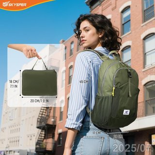 SKYSPER Mochila 20L Plegable Proteccion RFID Verde